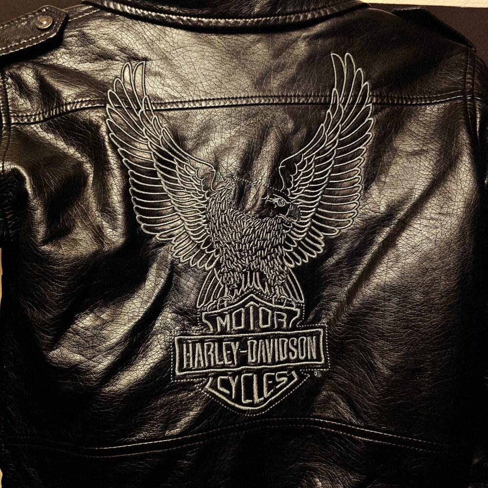 Harley Davidson boys upwing eagle biker moto jacket pleather size 6 - Picture 4 of 6